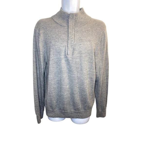 Banana Republic Men's M Quarter-Zip Merino Wool Blend Sweater Gray Pullover - Picture 2 of 14